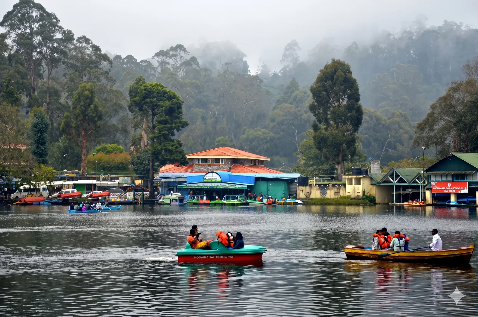 Kodai Lake surrounded by hills and pine trees