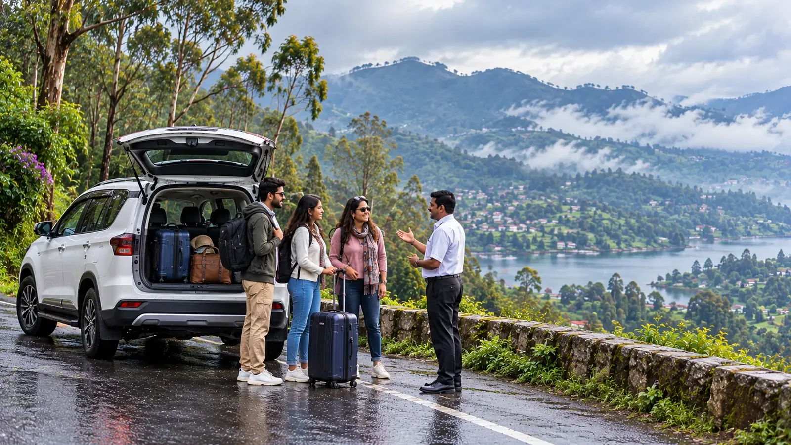 Driver greeting guests at a viewpoint