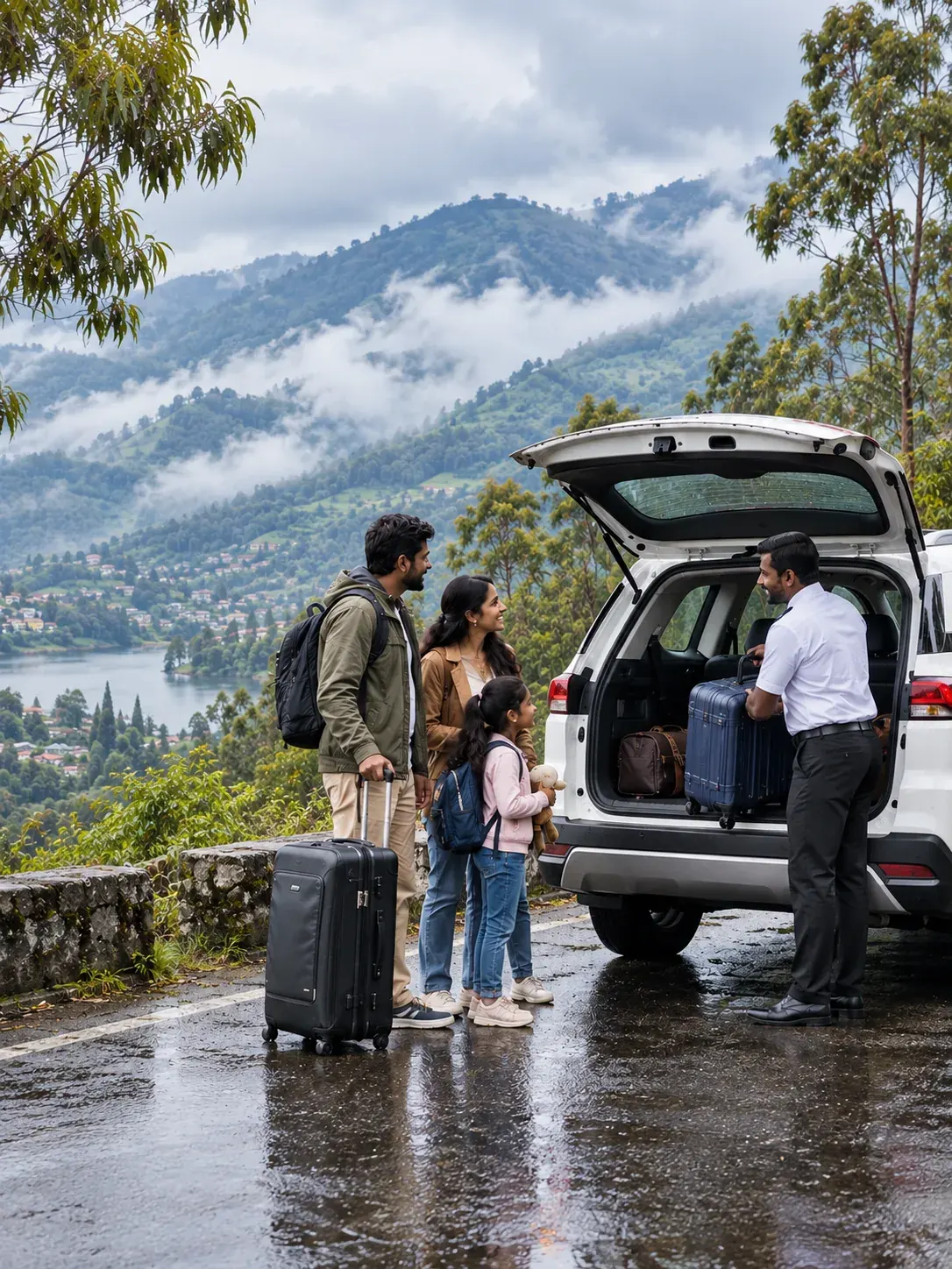 Driver loading luggage for an airport transfer