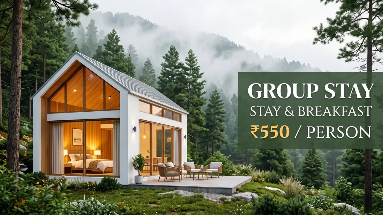 Group stay cottage in a pine forest, stay and breakfast package at ₹550 per person