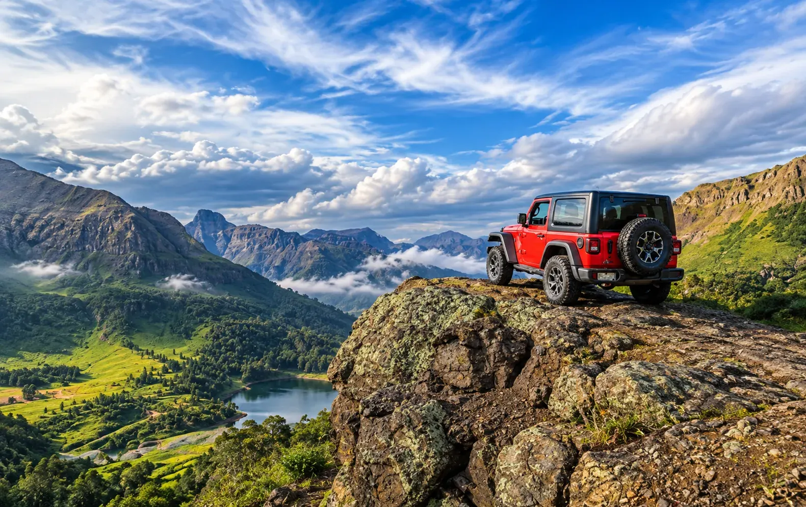 Jeep at a cliff-top viewpoint