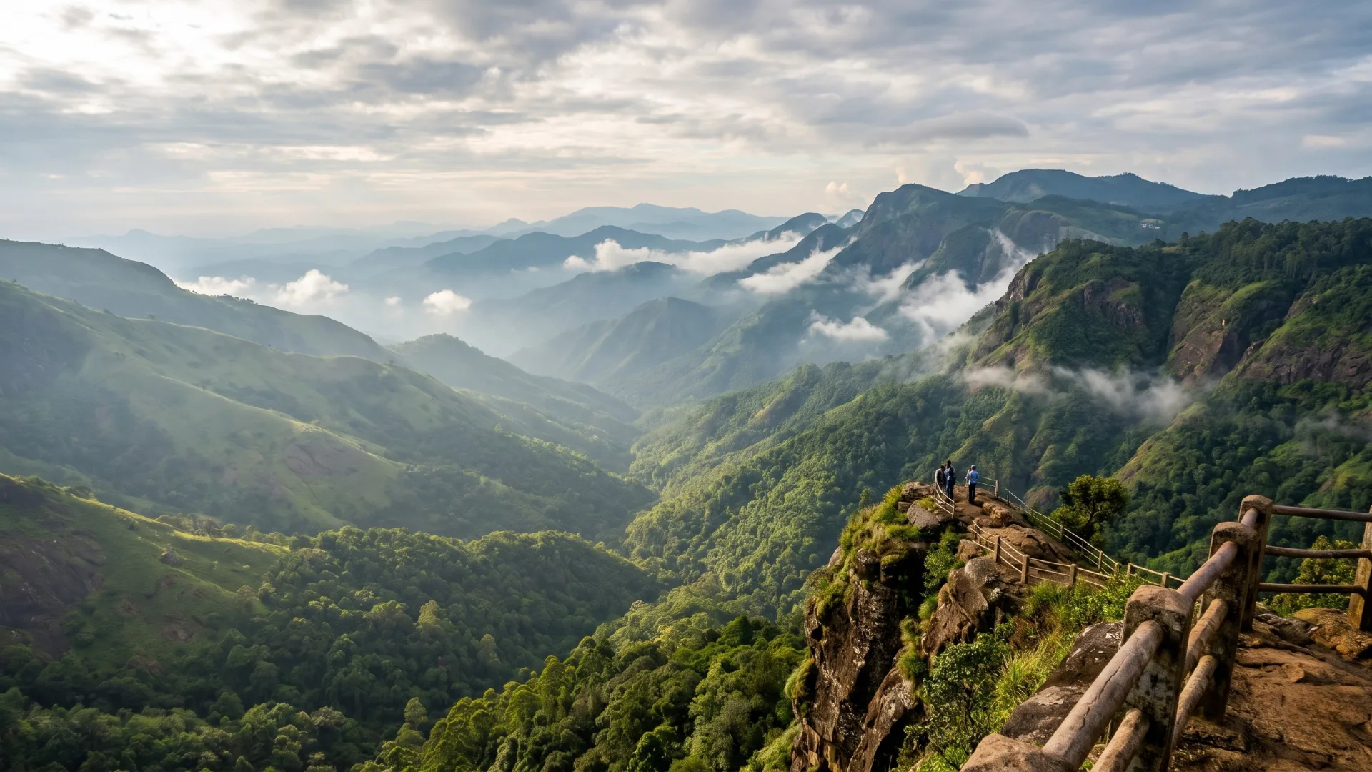 Misty green valley seen from a Kodaikanal viewpoint